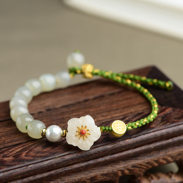 Natural Hetian Jade Peach Blossom Gold Bead Braided Bracelet Bracelet INNERVIBER main