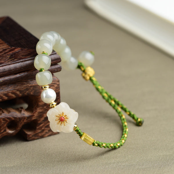 Natural Hetian Jade Peach Blossom Gold Bead Braided Bracelet Bracelet INNERVIBER 4