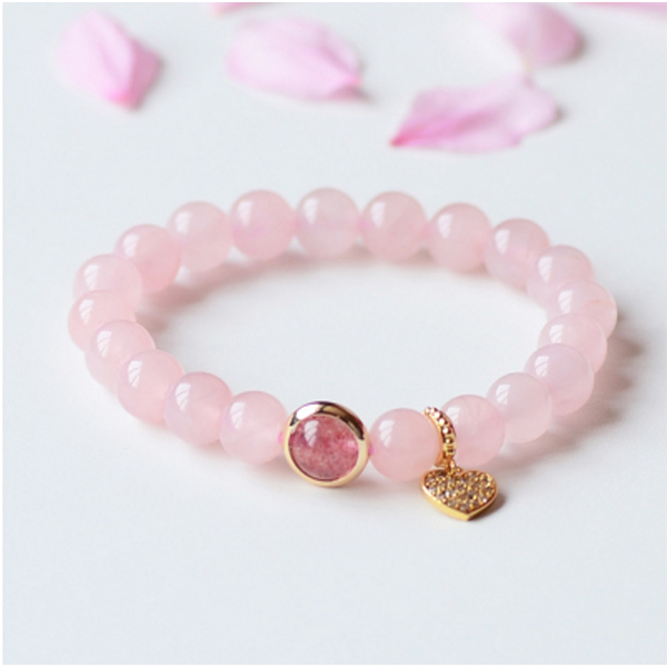 Natural Pink Crystal Strawberry Crystal Constellation 925 Sterling Silver Jewelry Love Bracelet Bracelet INNERVIBER Heart