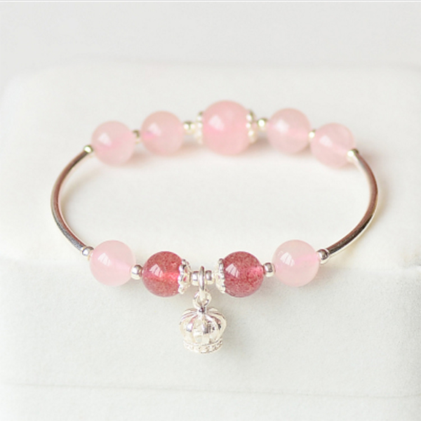 Natural Pink Crystal Strawberry Crystal Constellation 925 Sterling Silver Jewelry Love Bracelet Bracelet INNERVIBER Crown