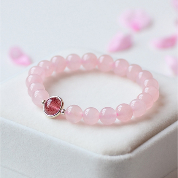 Natural Pink Crystal Strawberry Crystal Constellation 925 Sterling Silver Jewelry Love Bracelet Bracelet INNERVIBER Beads