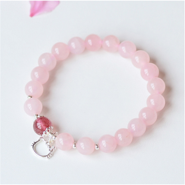 Natural Pink Crystal Strawberry Crystal Constellation 925 Sterling Silver Jewelry Love Bracelet Bracelet INNERVIBER Hello Kitty