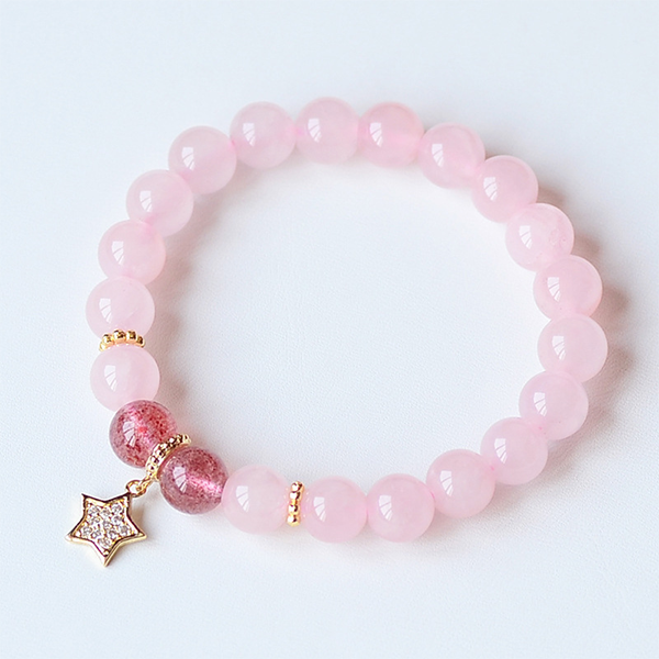 BlessingGiver Natural Pink Crystal Strawberry Crystal Constellation 925 Sterling Silver Jewelry Love Bracelet BlessingGiver