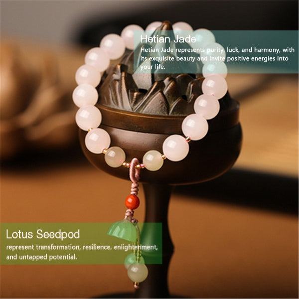 Natural Pink Agate Hetian Jade Lotus Seedpod Charm Bracelet (Copy) Bracelet INNERVIBER 3