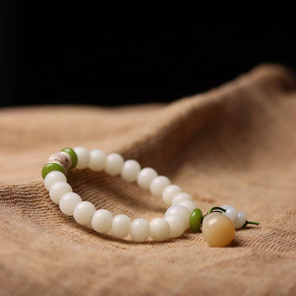 Natural White Jade Bodhi Jade Gourd Pendant Luck Bracelet Bracelet INNERVIBER main