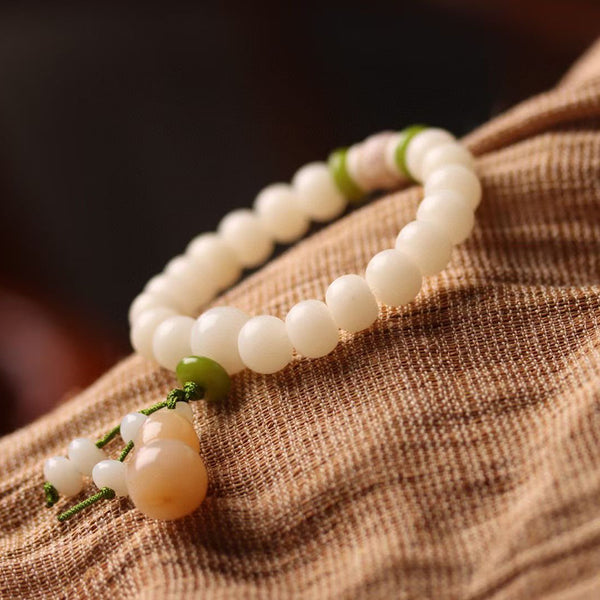 Natural White Jade Bodhi Jade Gourd Pendant Luck Bracelet Bracelet INNERVIBER 1