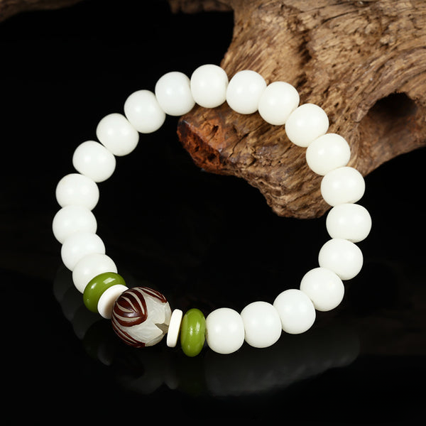 BlessingGiver Natural White Jade Bodhi Lotus Blessing Bracelet BlessingGiver