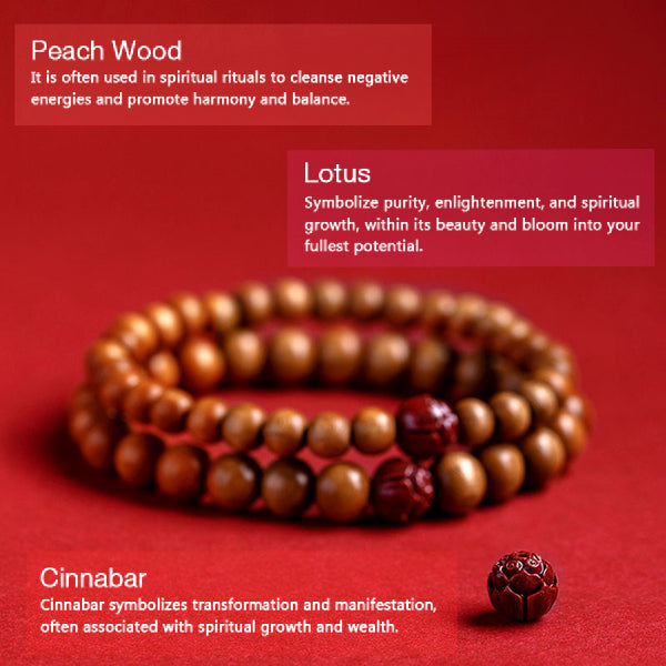 Peach Wood Cinnabar Lotus Bead Blessing Bracelet Bracelet INNERVIBER 2
