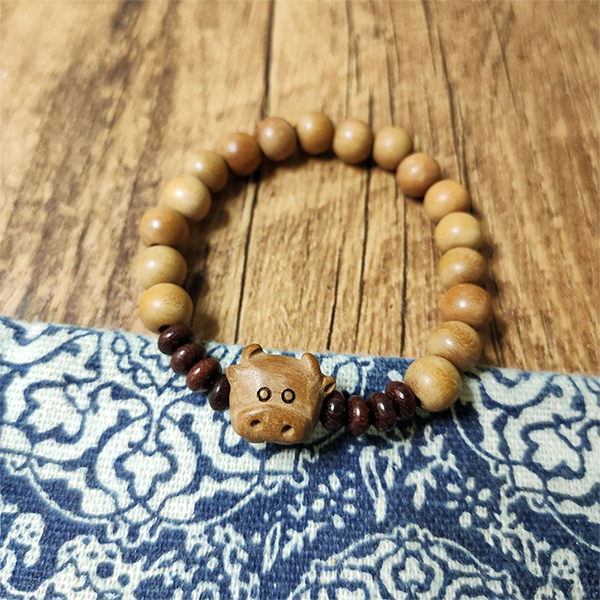 BlessingGiver Peach Wood Small Leaf Red Sandalwood Protection Bracelet BlessingGiver