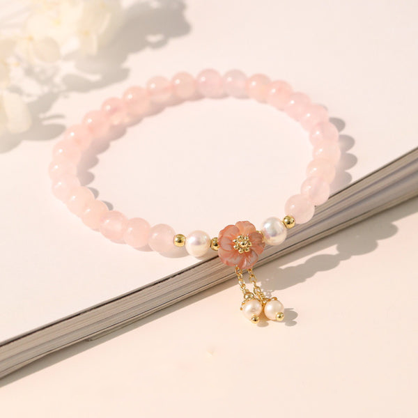 BlessingGiver Pink Crystal Pearl Peach Blossom Beauty Healing Bracelet BlessingGiver