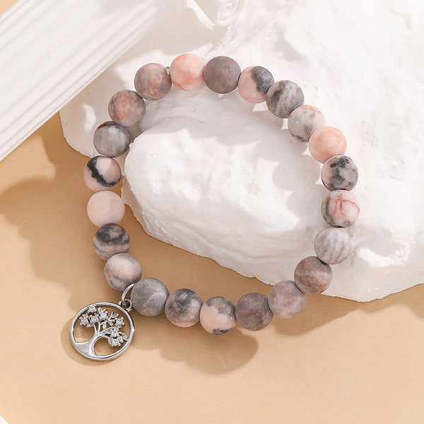 INNERVIBER Pink Natural Zebra Stone Tree of Life Pendant Peace Bracelet Bracelet INNERVIBER 5