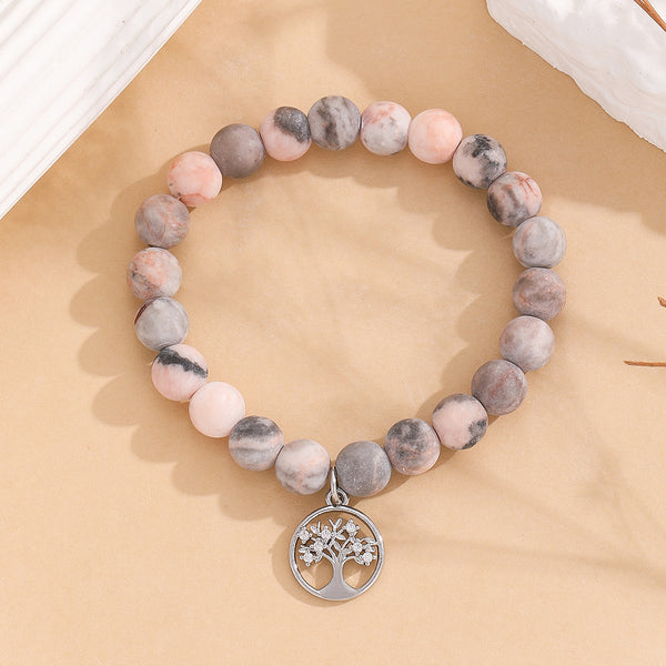 INNERVIBER Pink Natural Zebra Stone Tree of Life Pendant Peace Bracelet Bracelet INNERVIBER 6