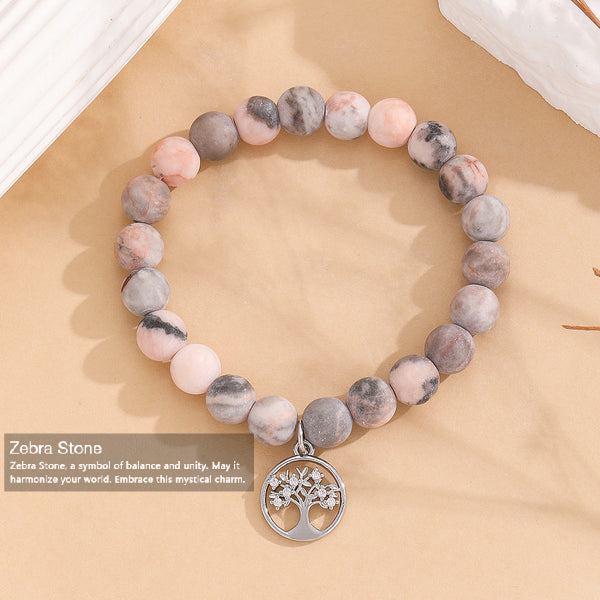 INNERVIBER Pink Natural Zebra Stone Tree of Life Pendant Peace Bracelet Bracelet INNERVIBER 2