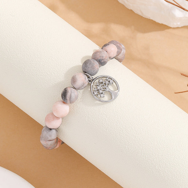 INNERVIBER Pink Natural Zebra Stone Tree of Life Pendant Peace Bracelet Bracelet INNERVIBER 3