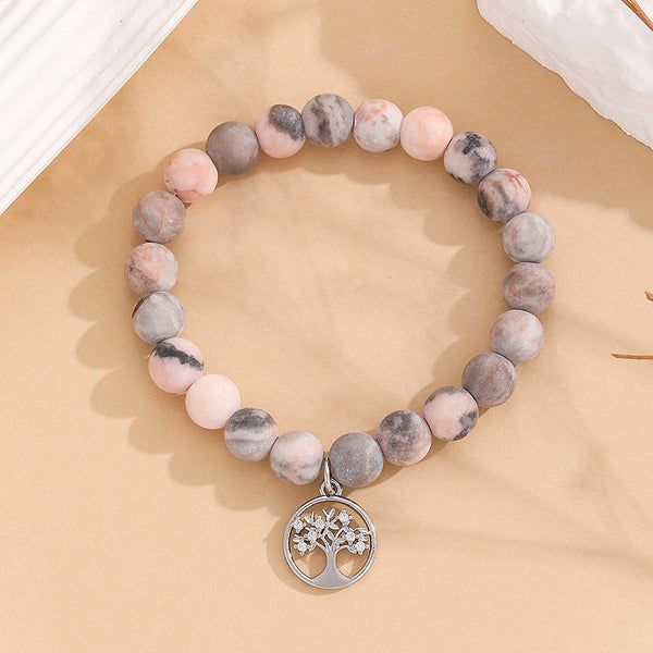 INNERVIBER Pink Natural Zebra Stone Tree of Life Pendant Peace Bracelet Bracelet INNERVIBER 1