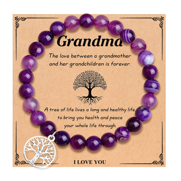 INNERVIBER Natural Crystal Bead Bracelet Purple agate