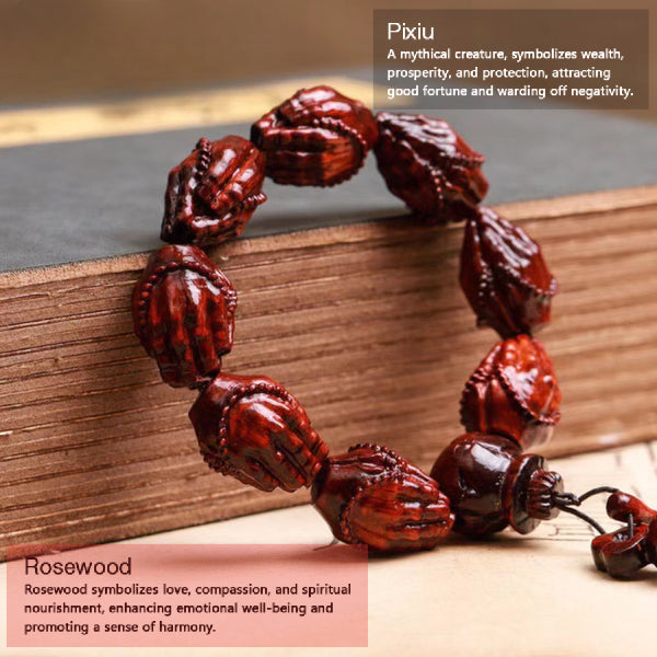 BlessingGiver Purple Sandalwood Eighteen Arhats Guan Gong Pixiu Buddhist Beads Bracelet BlessingGiver