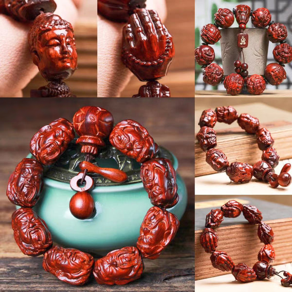 Red Sandalwood Eighteen Arhats Guan Gong Buddhist Beads Bracelet INNERVIBER