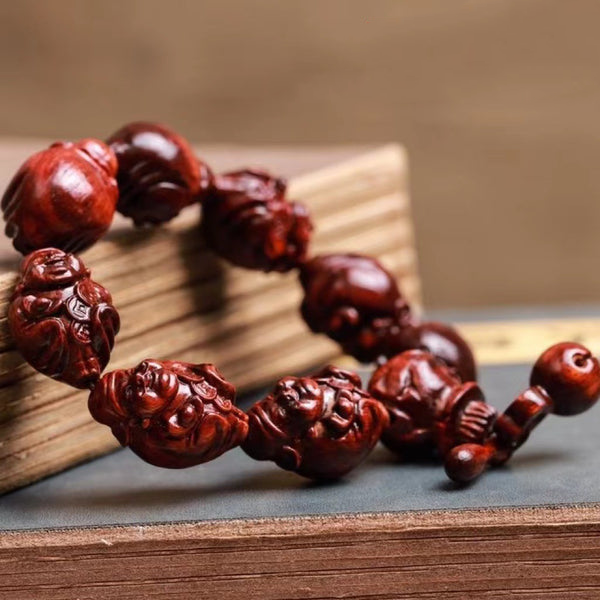 Red Sandalwood Eighteen Arhats Guan Gong Pixiu Buddhist Beads Bracelet INNERVIBER
