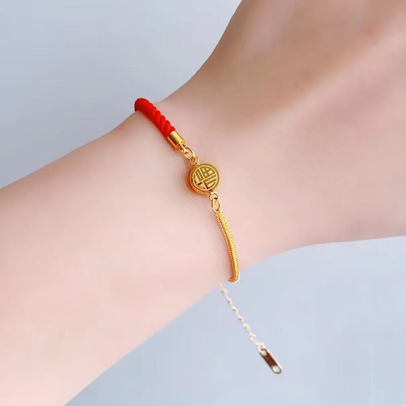 Gold Fu Character Blessing Bracelet With Red String Bracelet INNERVIBER 4