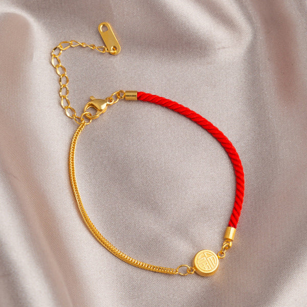 Gold Fu Character Blessing Bracelet With Red String Bracelet INNERVIBER main