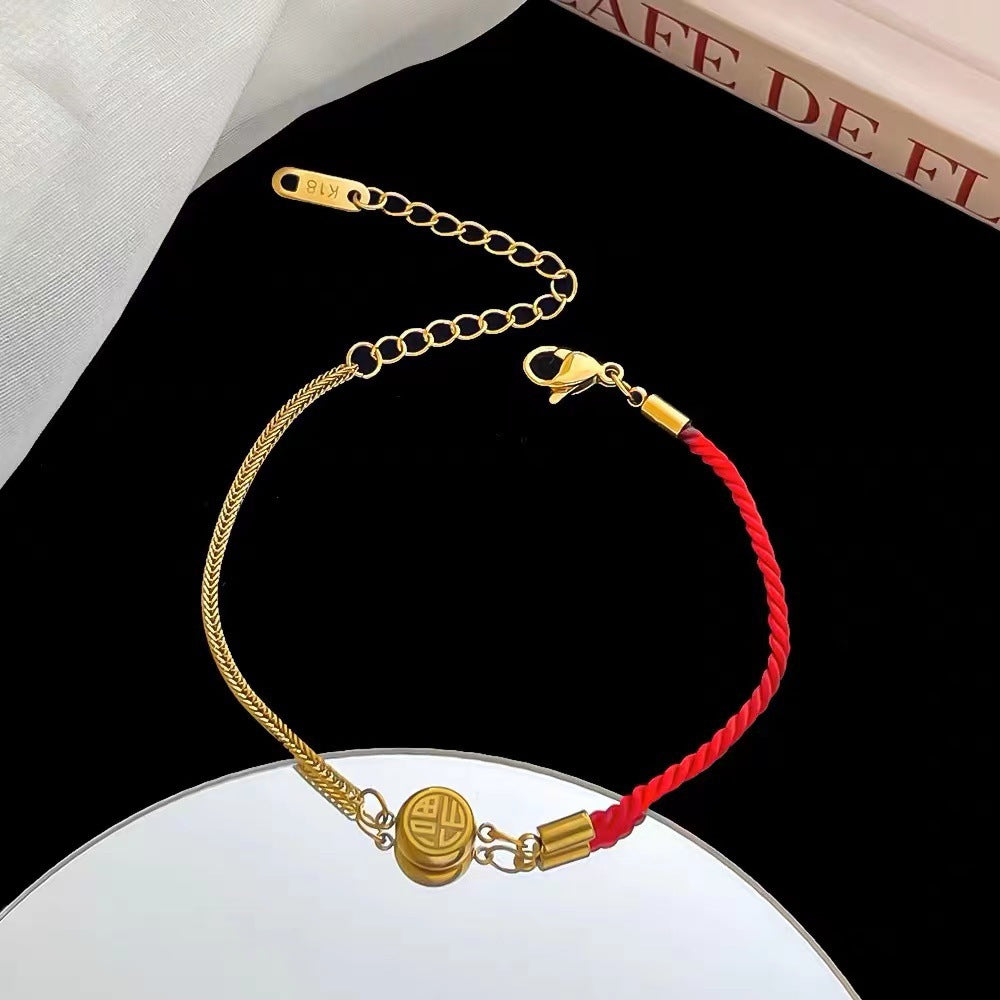 Gold Fu Character Blessing Bracelet With Red String Bracelet INNERVIBER Default Title