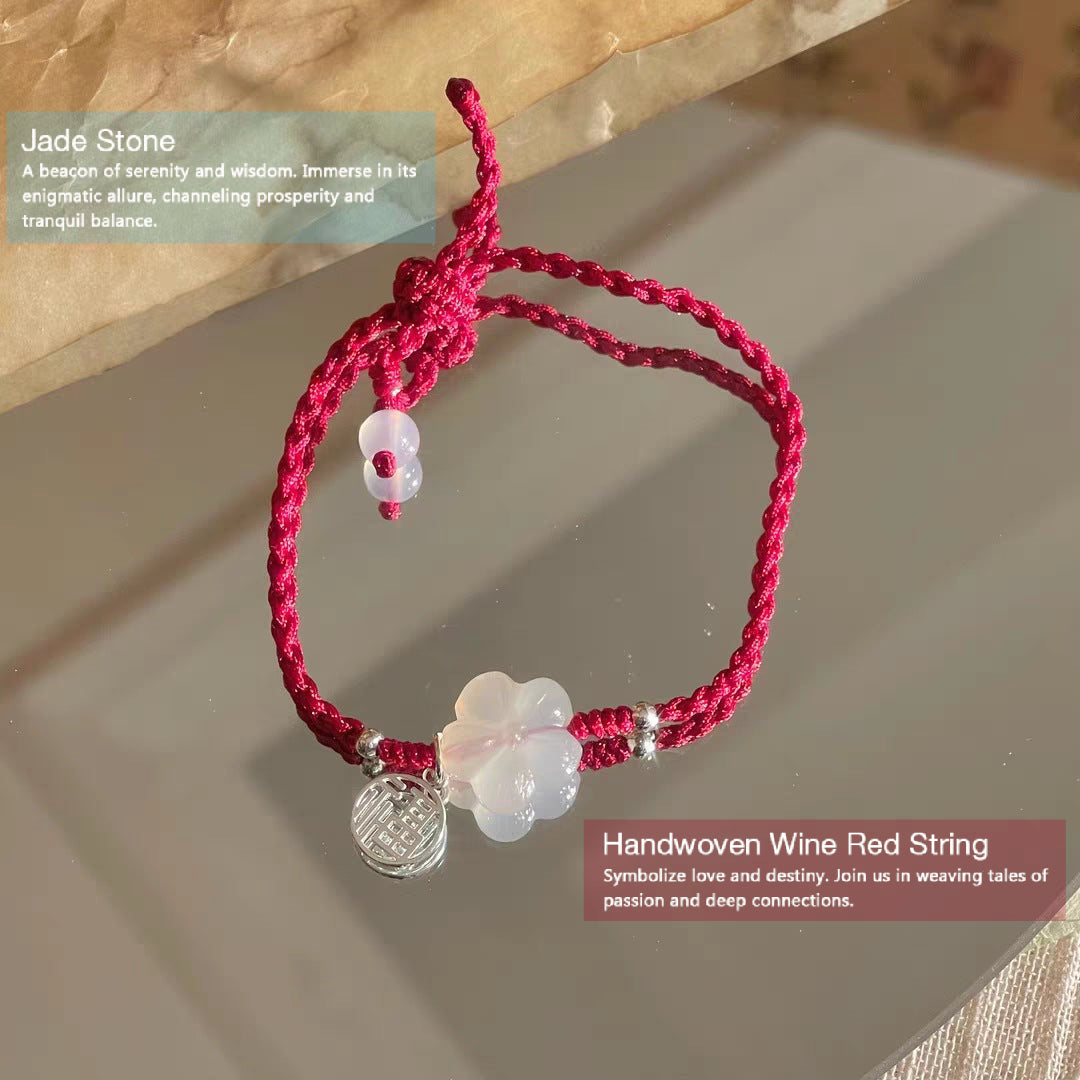 INNERVIBER JAde Stone and Handwoven Wine Red String