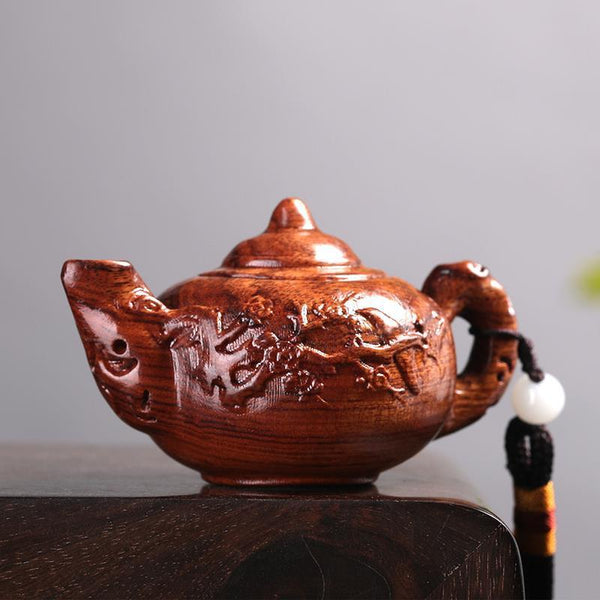 BlessingGiver Rosewood Carved Cliff Cypress Power Strength Growth Tea Pot Decoration BlessingGiver