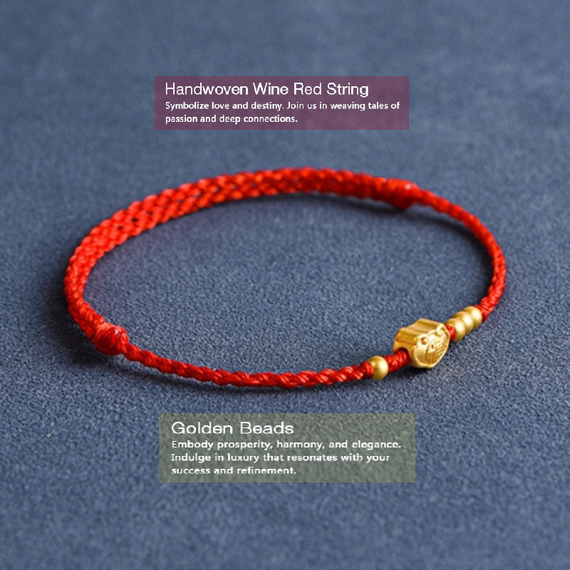 Golden Beads and Handwoven Wine Red String INNERVIBER