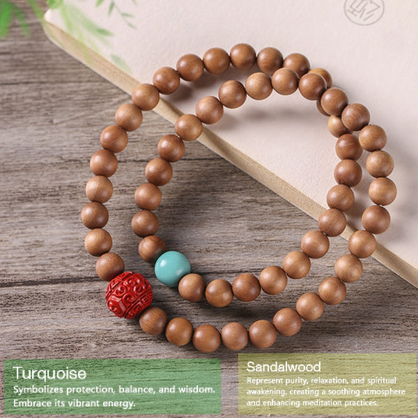 BlessingGiver Sandalwood Turquoise Buddhist Beads Bracelet BlessingGiver