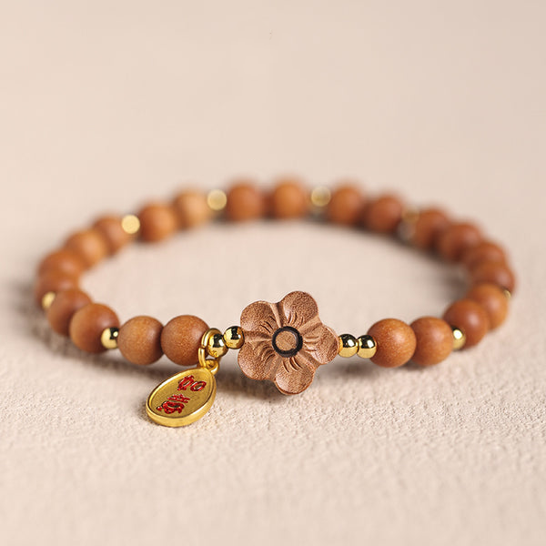 Small Leaf Sandalwood Peach Blossom Buddhist Beads Bracelet INNERVIBER