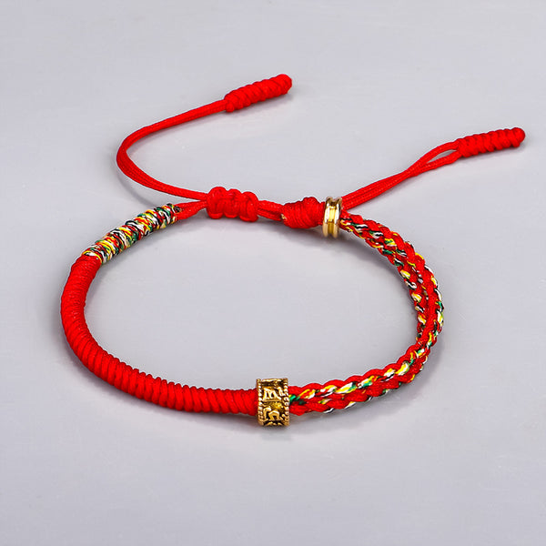 INNERVIBER Tibetan Handwoven Diamond Knot Copper Ring Colorful String Love Luck Bracelet Bracelet INNERVIBER Red