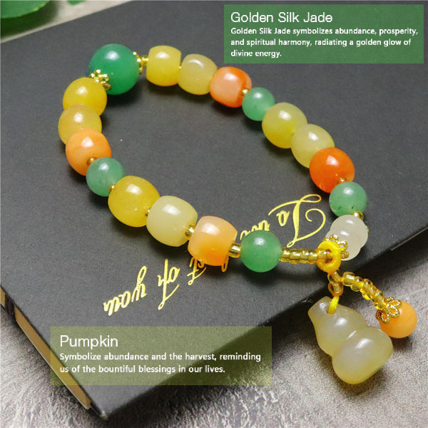 BlessingGiver Topaz Jade Golden Silk Jade Pumpkin Bead Prosperity Bracelet BlessingGiver