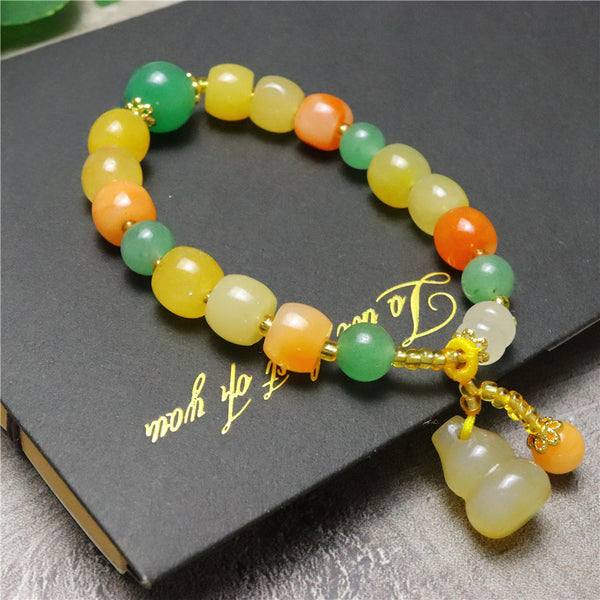 BlessingGiver Topaz Jade Golden Silk Jade Pumpkin Bead Prosperity Bracelet BlessingGiver