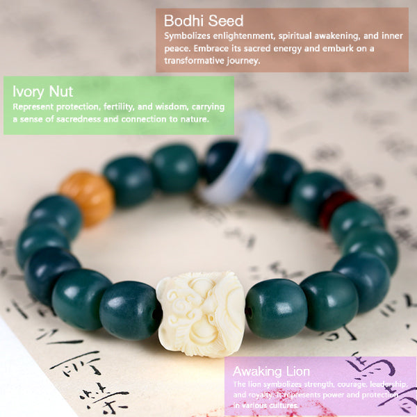 Weathered Bodhi Ivory Fruit Dancing Lion Protection Bracelet Bracelet INNERVIBER 2