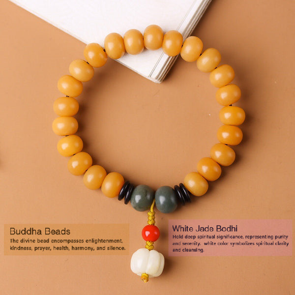 Weathered Yellow Jade Bodhi Buddha Beads Balance Bracelet Bracelet INNERVIBER 1