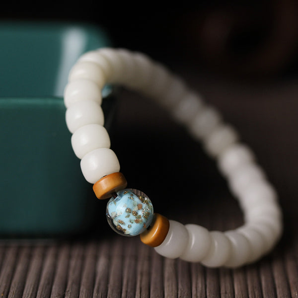 White Bodhi Barrel Bead Agate Charm Blessing Bracelet Bracelet INNERVIBER 5