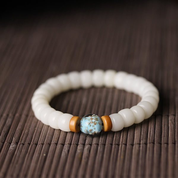 White Bodhi Barrel Bead Agate Charm Blessing Bracelet Bracelet INNERVIBER Blue Porcelain Beads