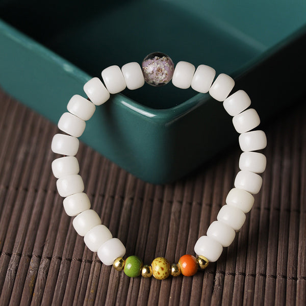 White Bodhi Barrel Bead Agate Charm Blessing Bracelet Bracelet INNERVIBER Purple Porcelain Beads