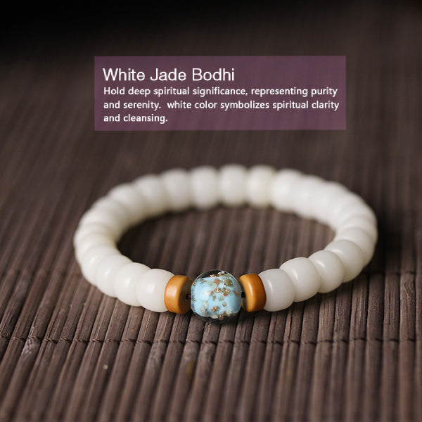 White Bodhi Barrel Bead Agate Charm Blessing Bracelet Bracelet INNERVIBER 2