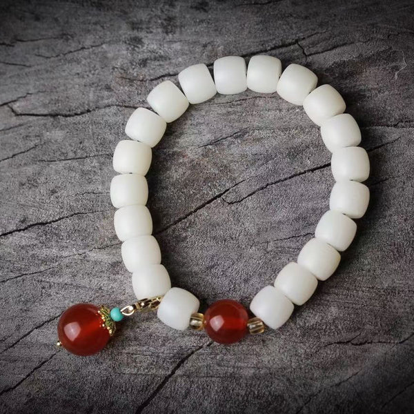 White Bodhi Barrel Bead Agate Charm Blessing Bracelet Bracelet INNERVIBER Red Agate Beads