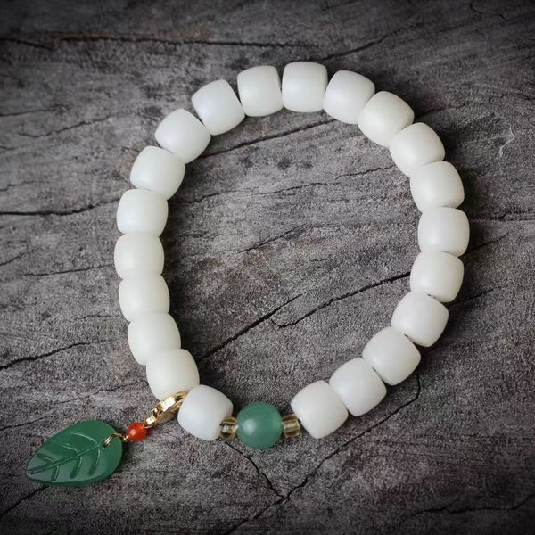 White Bodhi Barrel Bead Agate Charm Blessing Bracelet Bracelet INNERVIBER Green Agate Beads