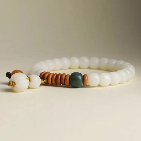 White Jade Bodhi Barrel Bead Pumpkin Prosperity Bracelet Bracelet INNERVIBER 5