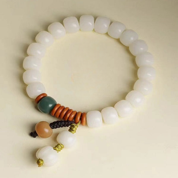 White Jade Bodhi Barrel Bead Pumpkin Prosperity Bracelet Bracelet INNERVIBER 8*10mm White White Jade Bodhi