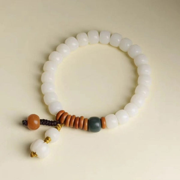 White Jade Bodhi Barrel Bead Pumpkin Prosperity Bracelet Bracelet INNERVIBER 7*9mm White White Jade Bodhi