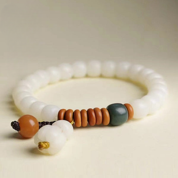 White Jade Bodhi Barrel Bead Pumpkin Prosperity Bracelet Bracelet INNERVIBER 1