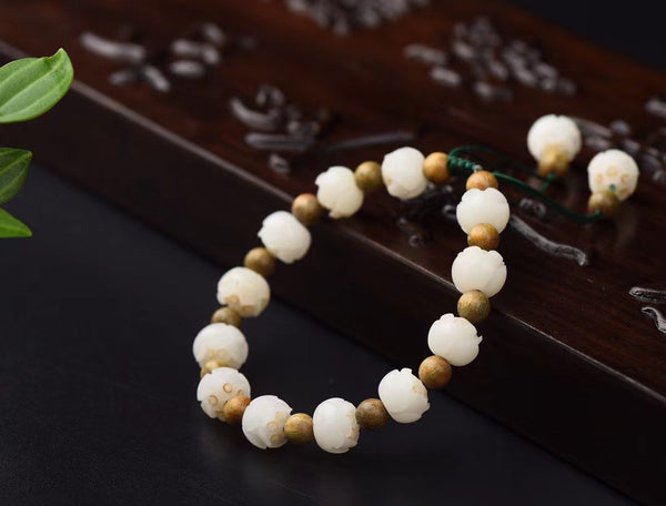 INNERVIBER White Lotus Buddist Wooden Beads Bracelet 2