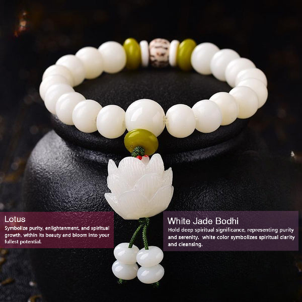 INNERVIBER Bodhi Seed White Jade Lotus Energy Bracelet  3