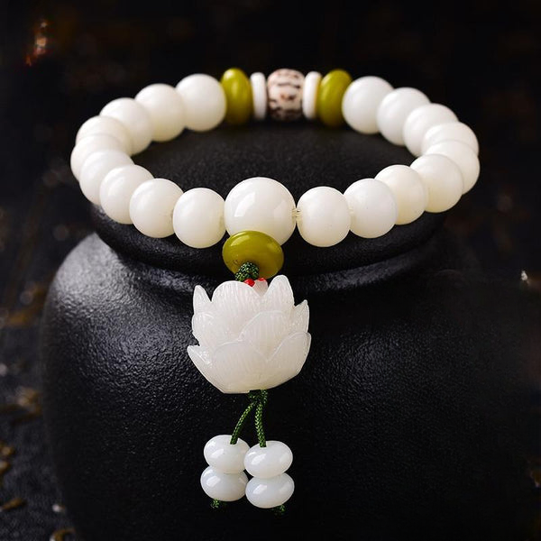 INNERVIBER Bodhi Seed White Jade Lotus Energy Bracelet 1 