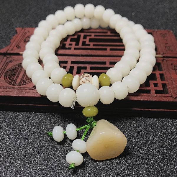 White Jade Bodhi 36 Buddhist Beads Lotus Peace Energy Bracelet Bracelet INNERVIBER 16